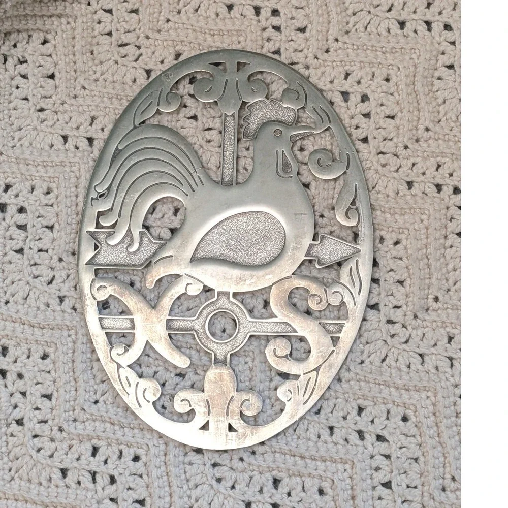 Vintage Silver Tone Rooster Weather Vane Metal‎ Trivet Wall Decor Made in Italy